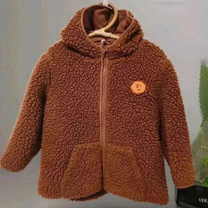 Bobo Choses Baby Face Embroidered Hooded Jacket 18-24mos Teddy Coat Boys & Girls